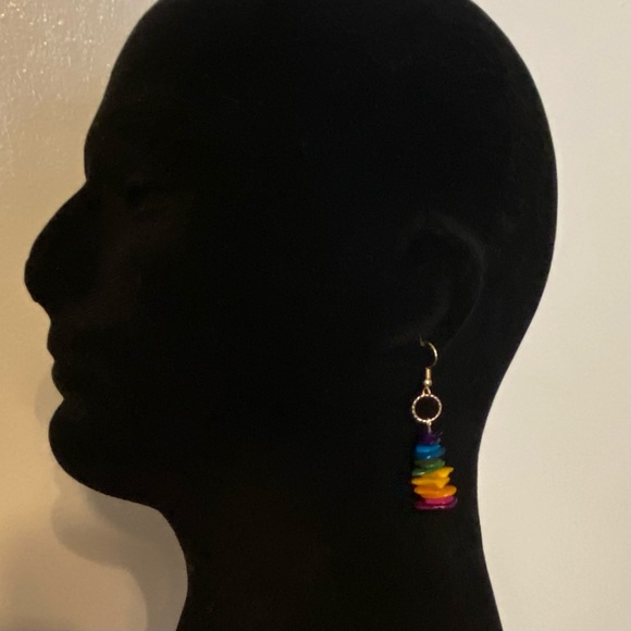 Rainbow Mother Of Pearl Dangle Earrings - Picture 5 of 5